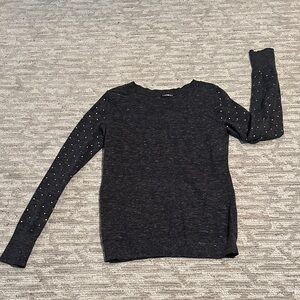 Express Charcoal Grey Long Sleeve Top with Beautiful Studded Rhinestone Detail!